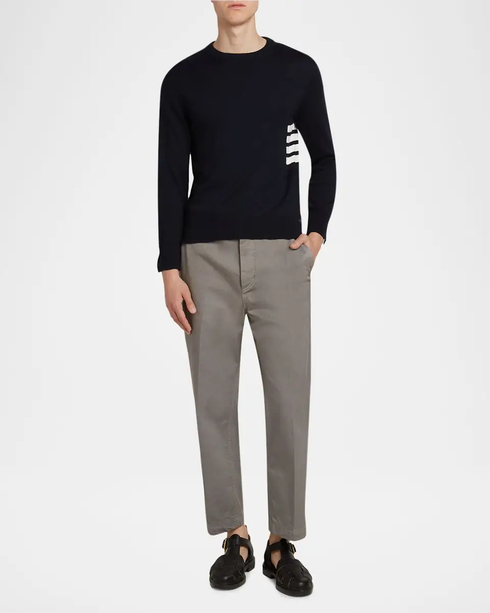 Thom Browne Men's Cotton 4-Bar Side Stripe Crewneck Sweater | Thumbnail 2 Thom Browne Men's Cotton 4-Bar Side Stripe Crewneck Sweater | Thumbnail 2