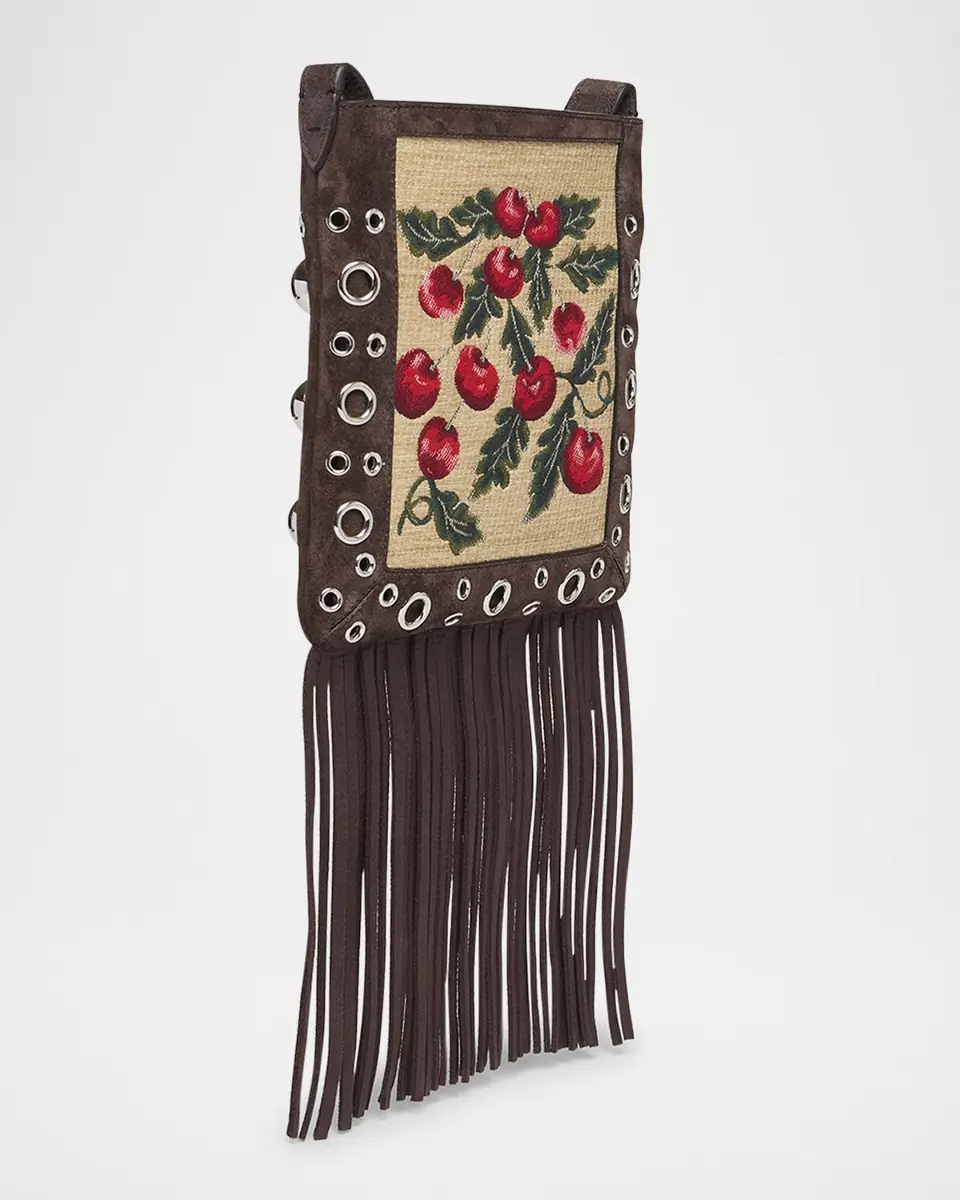 Valentino Garavani Nellcote Small Fringe Jacquard Cherries Suede Crossbody Bag | Thumbnail 3 Valentino Garavani Nellcote Small Fringe Jacquard Cherries Suede Crossbody Bag | Thumbnail 3