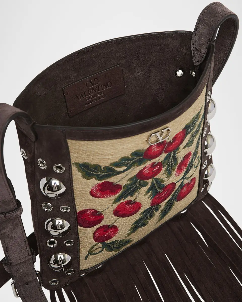 Valentino Garavani Nellcote Small Fringe Jacquard Cherries Suede Crossbody Bag | Thumbnail 4 Valentino Garavani Nellcote Small Fringe Jacquard Cherries Suede Crossbody Bag | Thumbnail 4
