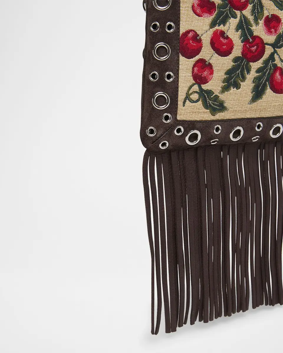 Valentino Garavani Nellcote Small Fringe Jacquard Cherries Suede Crossbody Bag | Thumbnail 6 Valentino Garavani Nellcote Small Fringe Jacquard Cherries Suede Crossbody Bag | Thumbnail 6