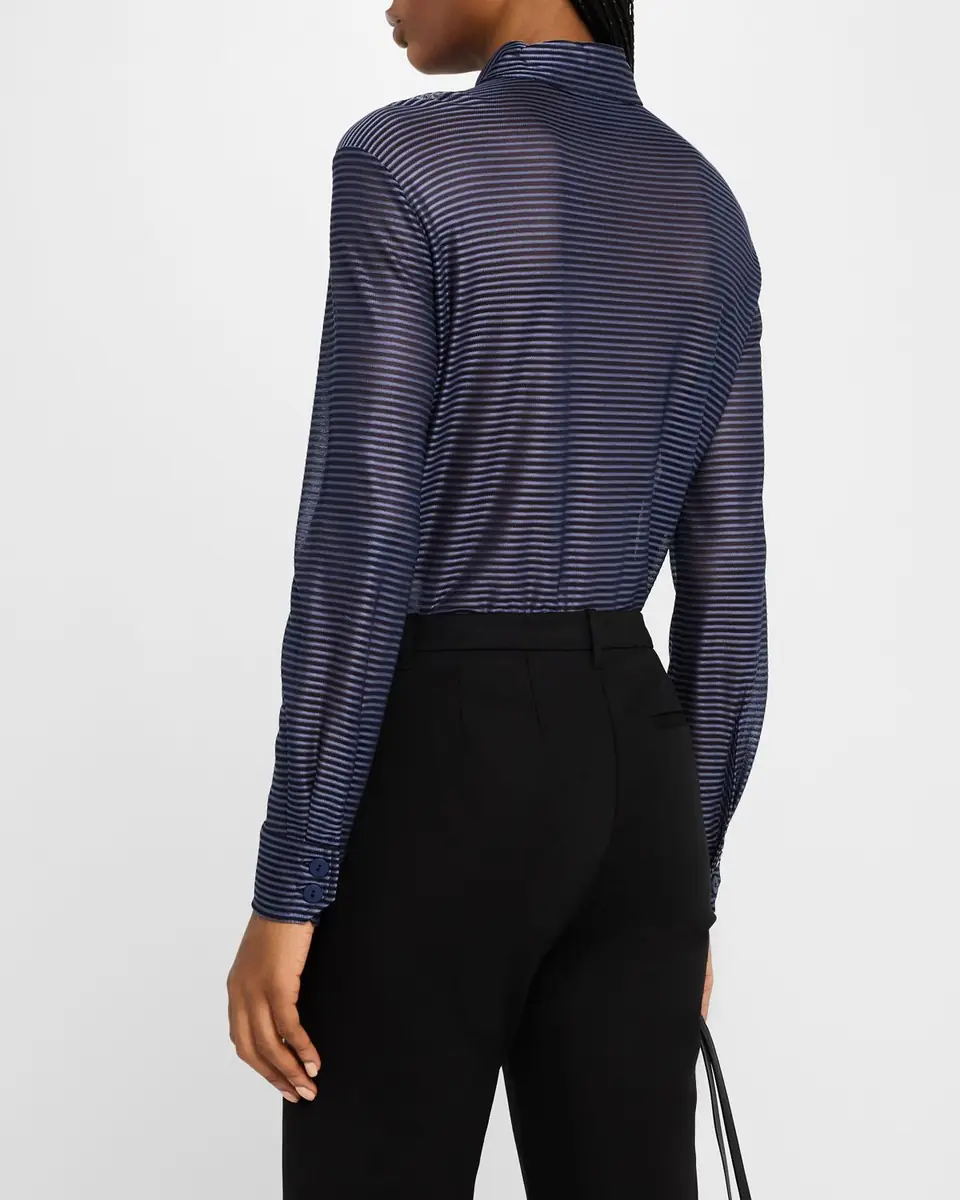 Emporio Armani Button-Down Striped Viscose Shirt | Thumbnail 3