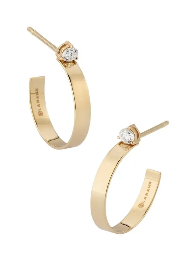 14K Yellow Gold Mini Solo Diamond Huggie Earrings 14K Yellow Gold Mini Solo Diamond Huggie Earrings