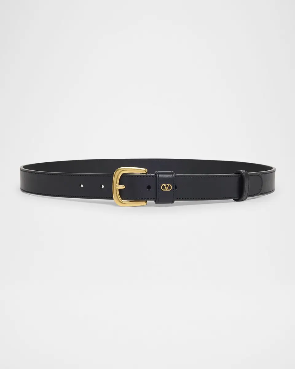 Valentino Garavani VLogo Calfskin Leather Belt, 25mm | Thumbnail 3