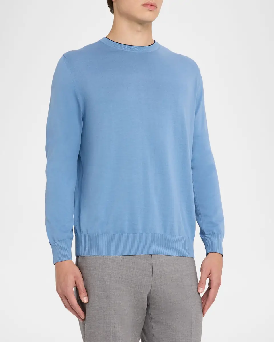 Canali Men's Cotton Tipped Crewneck Sweater | Thumbnail 4