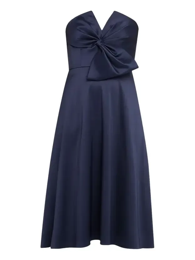 Strapless Bow-Front Stretch Mikado Midi Dress