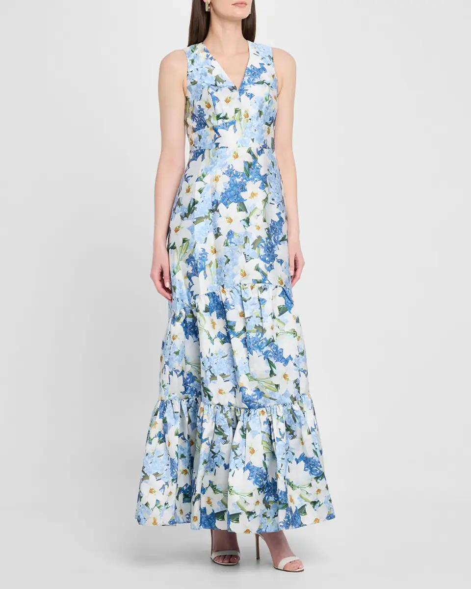SACHIN & BABI Rori Tiered Floral-Print Mikado Gown | Thumbnail 2