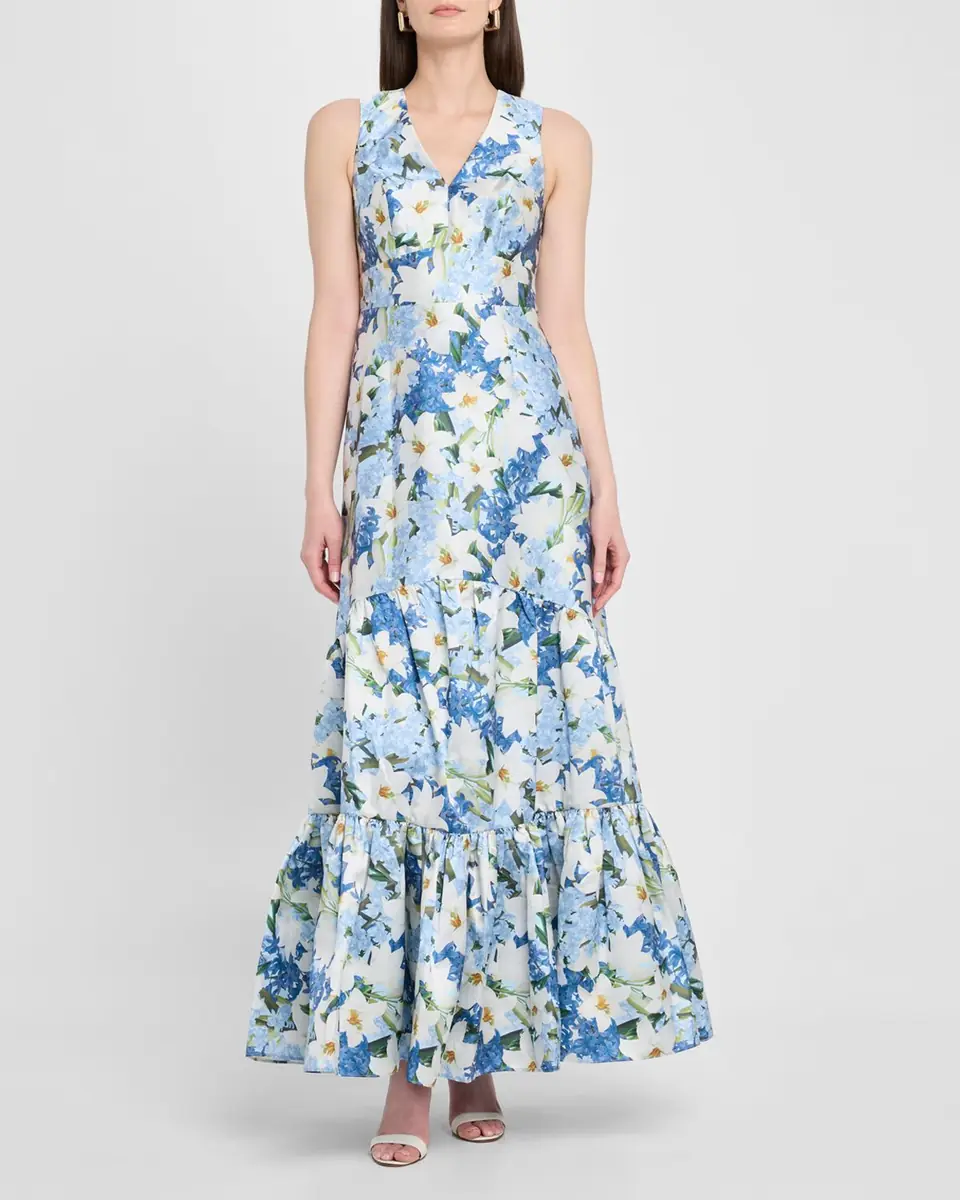 SACHIN & BABI Rori Tiered Floral-Print Mikado Gown | Thumbnail 4