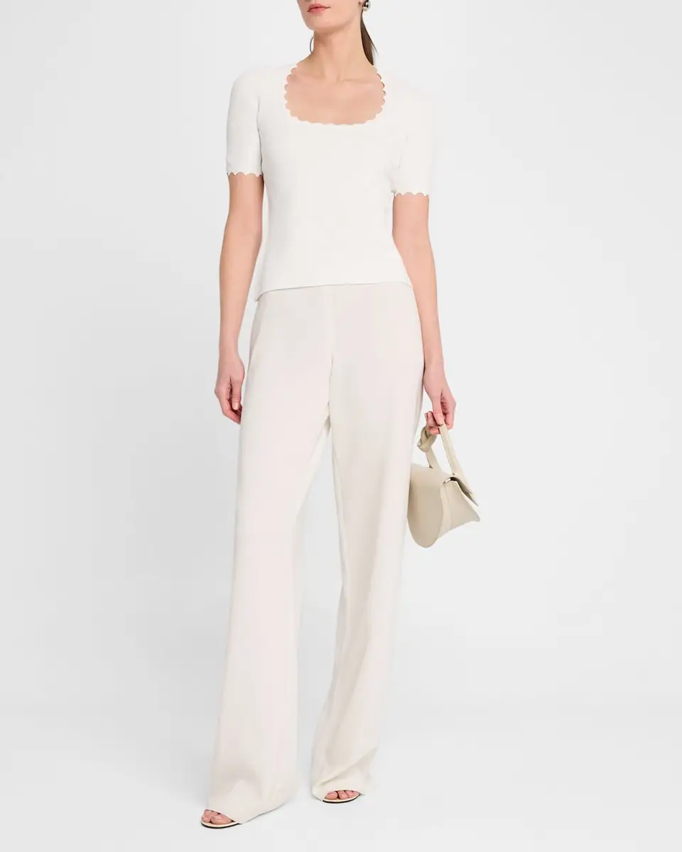 Emporio Armani Scalloped Scoop-Neck Stretch Milano Blouse | Thumbnail 2 Emporio Armani Scalloped Scoop-Neck Stretch Milano Blouse | Thumbnail 2