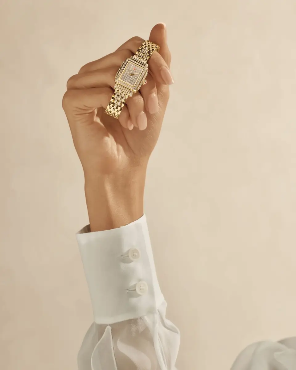 Michele Deco Madison Mini 18K Yellow Gold-Plated Stainless Steel Diamond Pavé Watch - Exclusive | Thumbnail 3 Michele Deco Madison Mini 18K Yellow Gold-Plated Stainless Steel Diamond Pavé Watch - Exclusive | Thumbnail 3