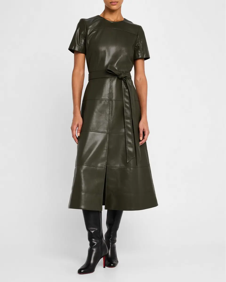 TANYA TAYLOR Ella Vegan Leather Midi Dress | Thumbnail 2 TANYA TAYLOR Ella Vegan Leather Midi Dress | Thumbnail 2