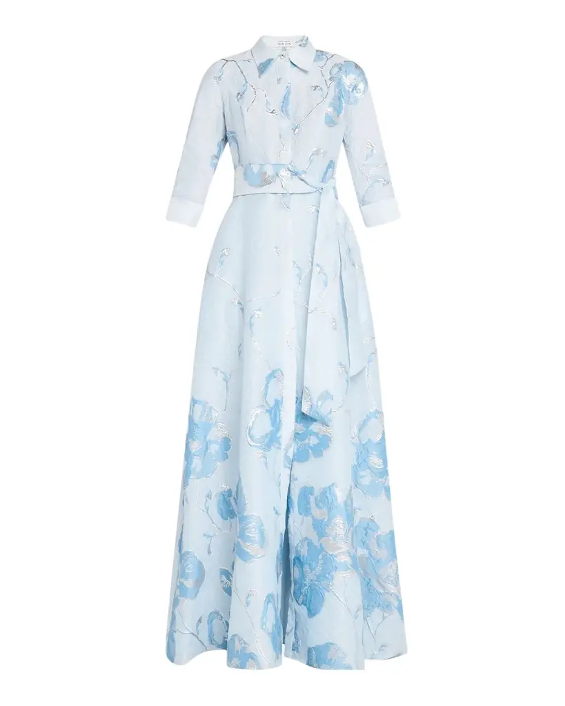 Rickie Freeman for Teri Jon A-Line Metallic Jacquard Shirt Gown | Image 1 Rickie Freeman for Teri Jon A-Line Metallic Jacquard Shirt Gown | Image 1