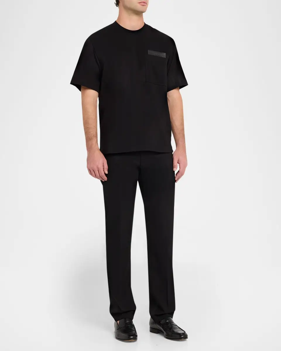 Ferragamo Men's Leather-Patch Pocket T-Shirt | Thumbnail 2
