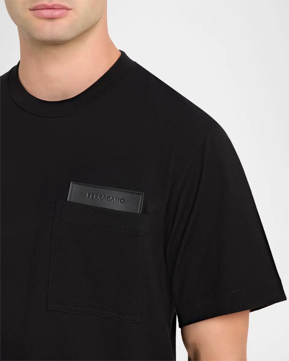 Ferragamo Men's Leather-Patch Pocket T-Shirt | Thumbnail 5