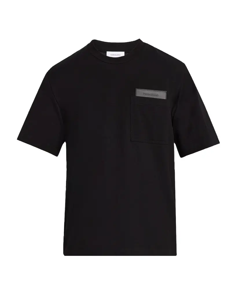 Ferragamo Men's Leather-Patch Pocket T-Shirt | Image 1 Ferragamo Men's Leather-Patch Pocket T-Shirt | Image 1