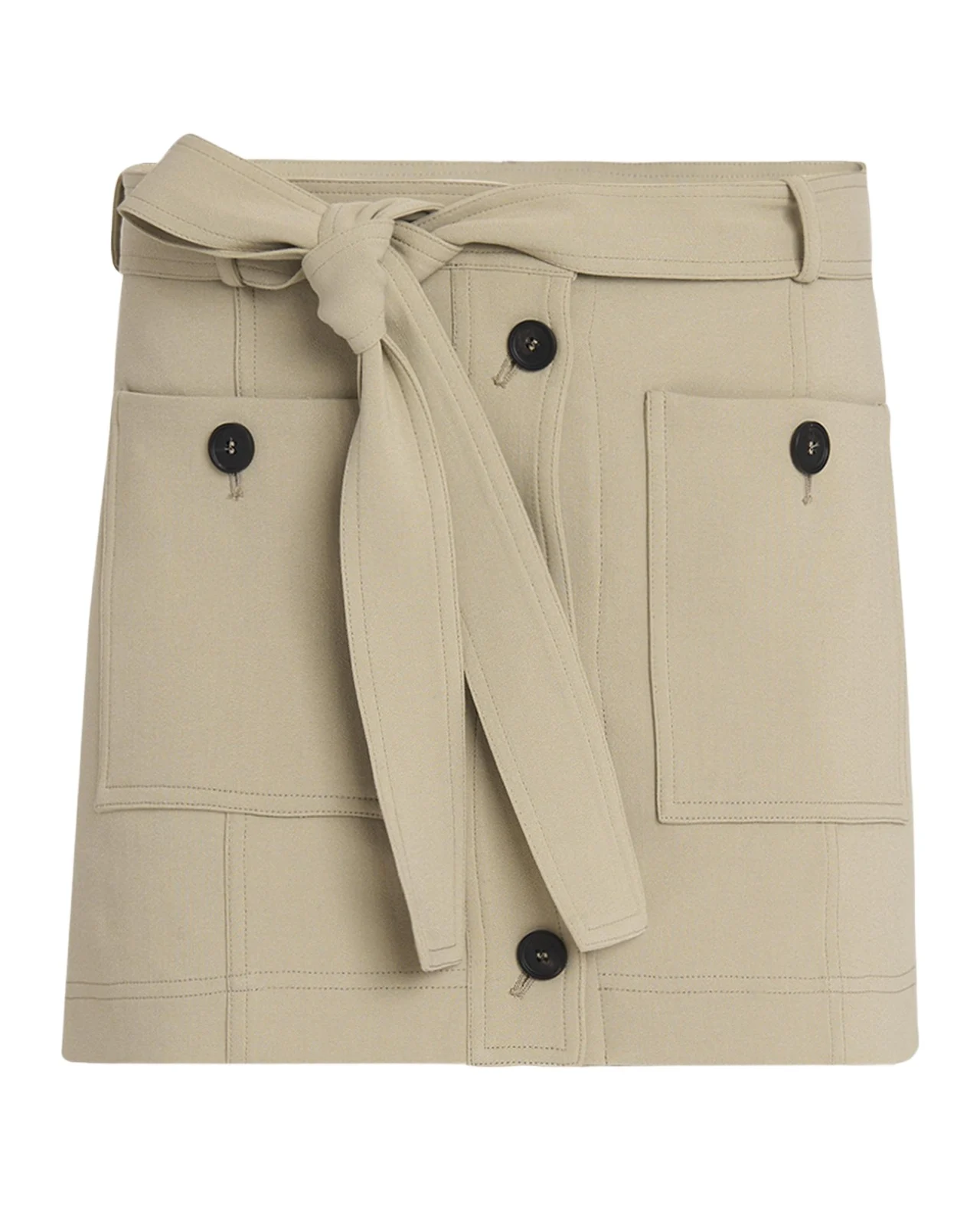 Belted Crepe Cotton Mini Skirt