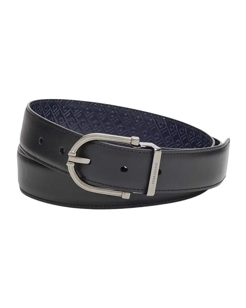 Ferragamo Men's Gancio-Embossed Reversible Leather Belt | Image 1 Ferragamo Men's Gancio-Embossed Reversible Leather Belt | Image 1
