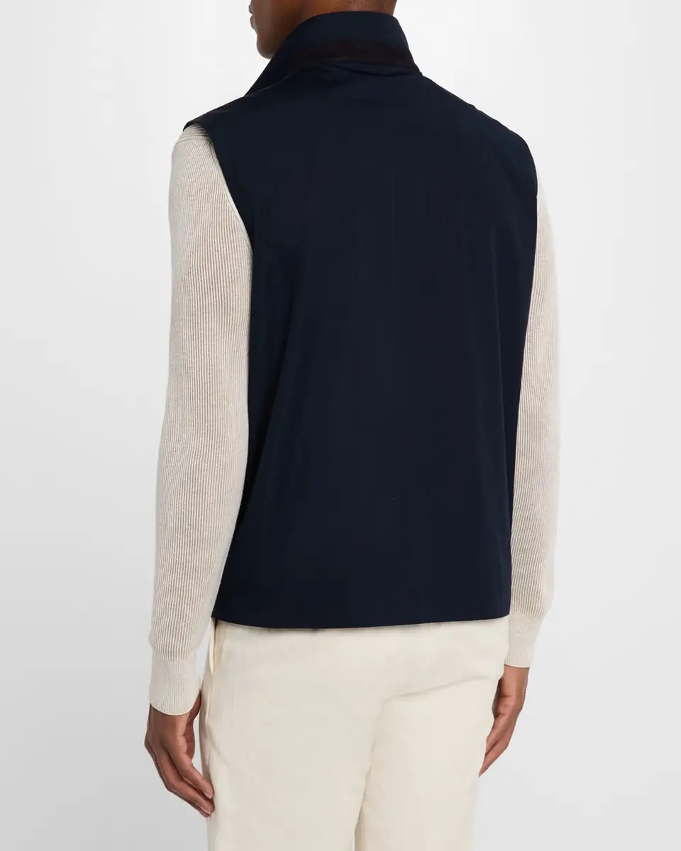 Loro Piana Men's Landon Full-Zip Cotton Satin Vest | Thumbnail 2 Loro Piana Men's Landon Full-Zip Cotton Satin Vest | Thumbnail 2