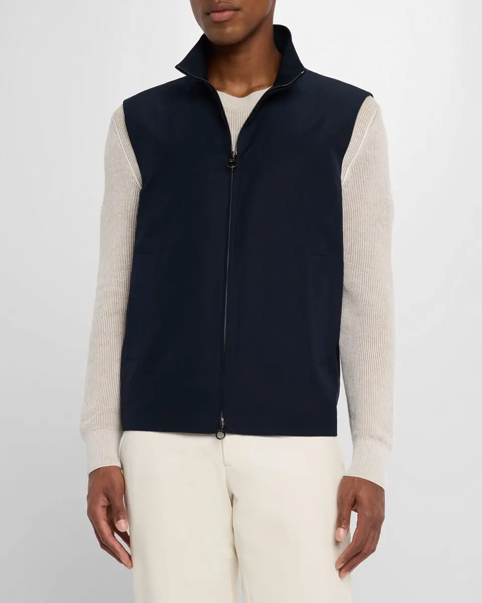 Loro Piana Men's Landon Full-Zip Cotton Satin Vest | Thumbnail 3 Loro Piana Men's Landon Full-Zip Cotton Satin Vest | Thumbnail 3