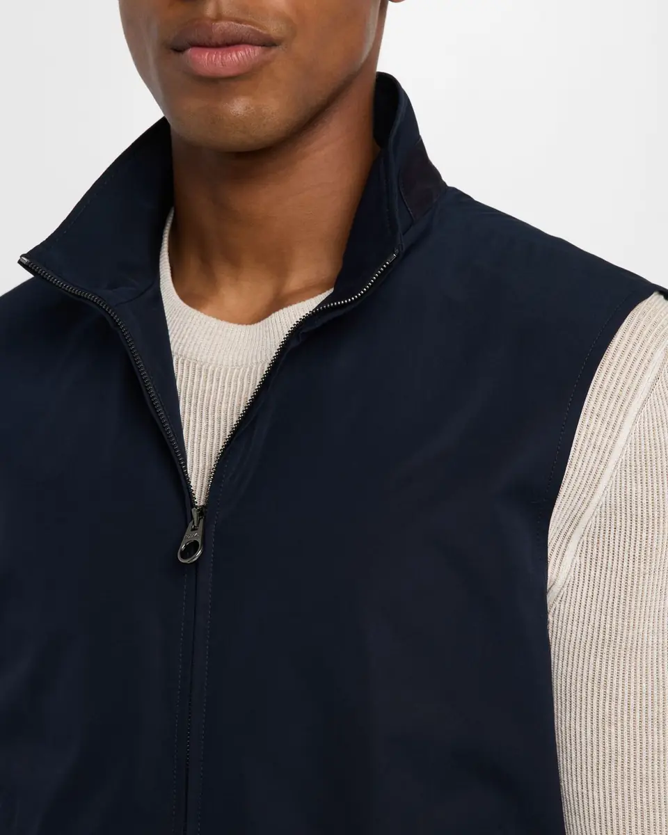 Loro Piana Men's Landon Full-Zip Cotton Satin Vest | Thumbnail 4 Loro Piana Men's Landon Full-Zip Cotton Satin Vest | Thumbnail 4