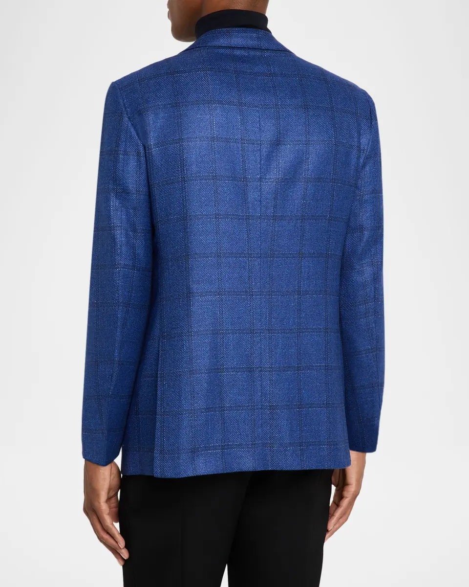 Kiton Men's Windowpane Check Single-Breasted Sport Coat | Thumbnail 3