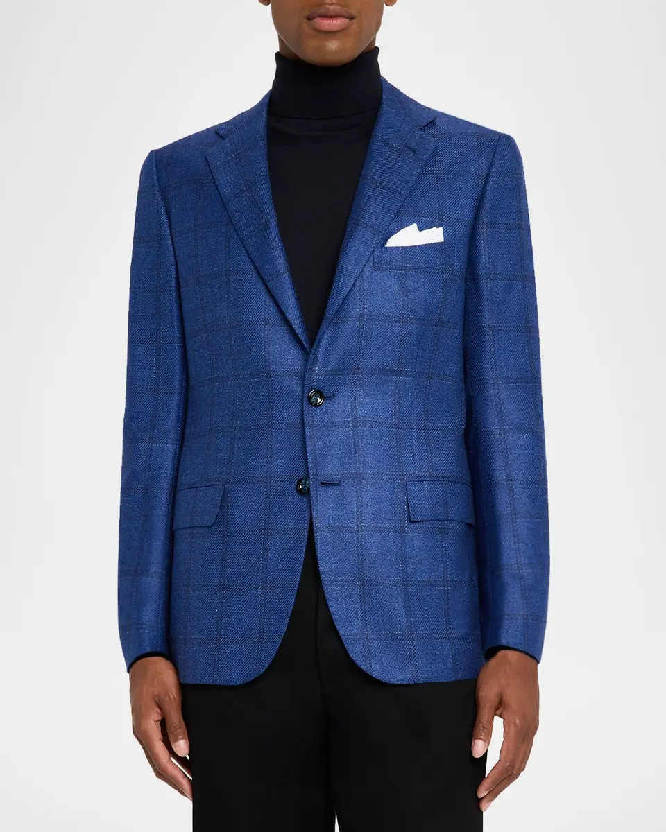 Kiton Men's Windowpane Check Single-Breasted Sport Coat | Thumbnail 4