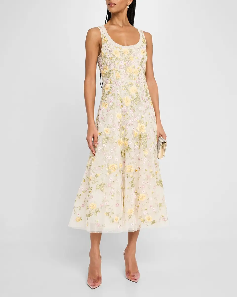 NEEDLE & THREAD Embroidered Florine Scoop-Neck Ballerina Dress | Thumbnail 2