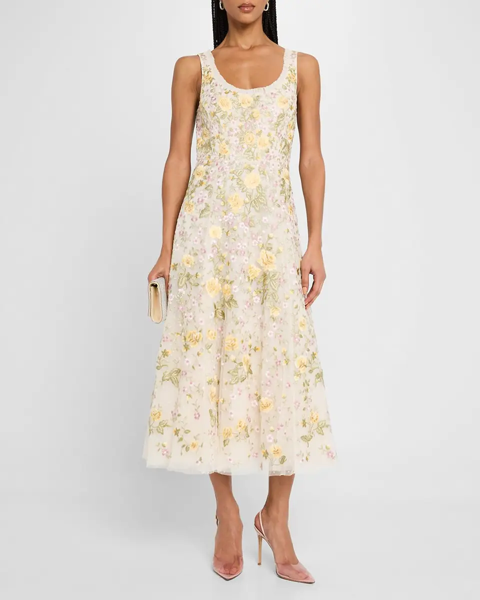 NEEDLE & THREAD Embroidered Florine Scoop-Neck Ballerina Dress | Thumbnail 4