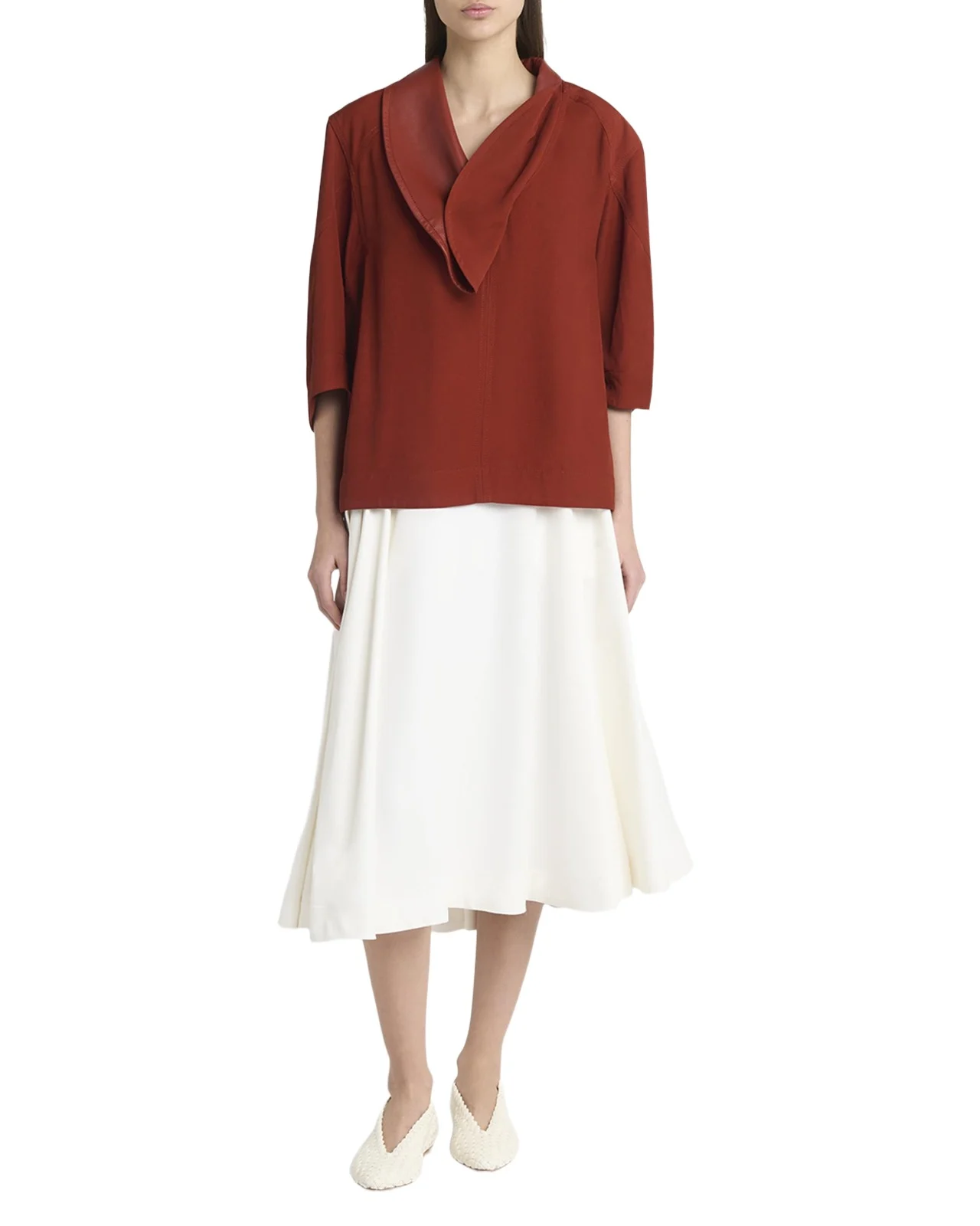 Leather-Neck Grainy Viscose-Linen Cocoon Shirt
