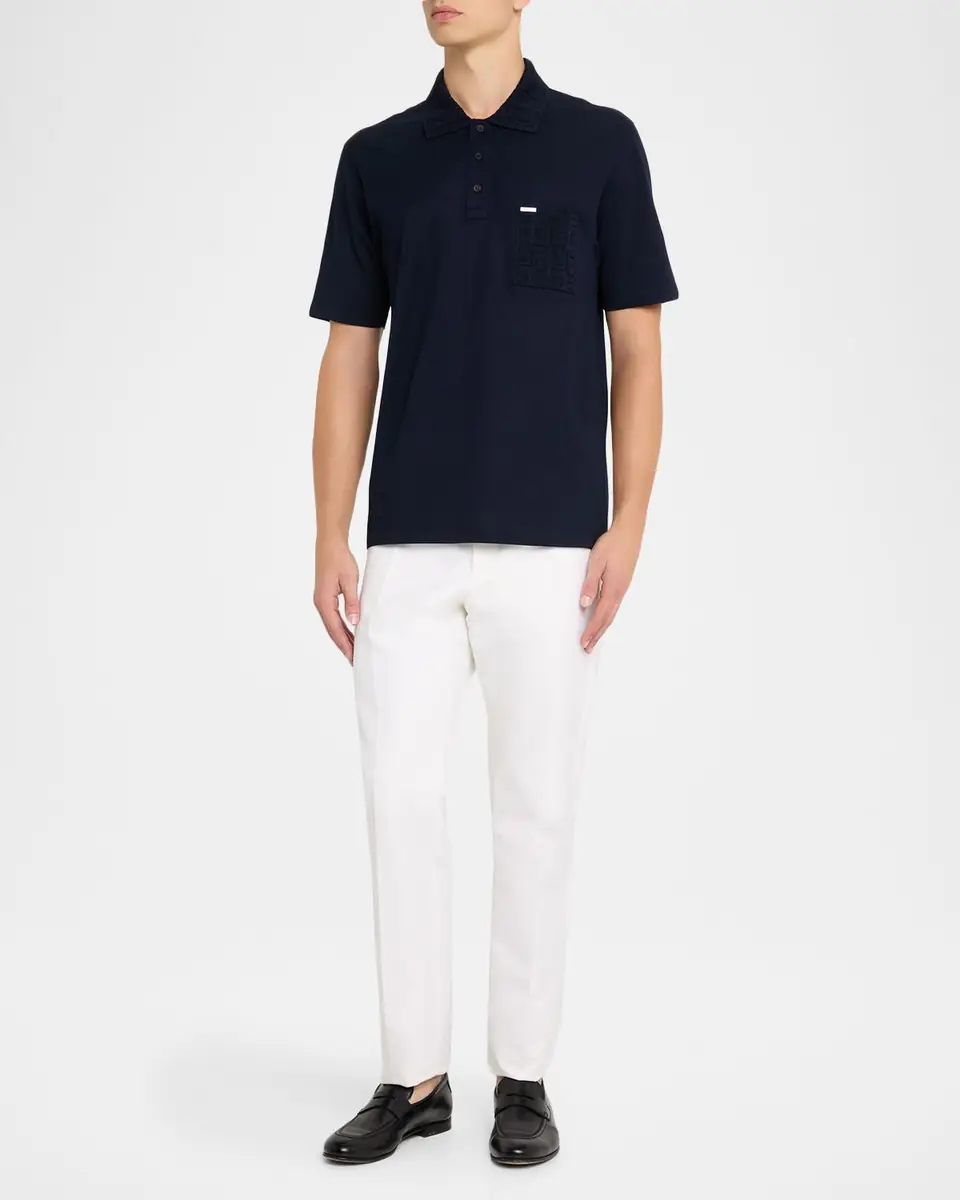 Ferragamo Men's Gancini Jacquard-Trim Cotton Pique Polo Shirt | Thumbnail 2
