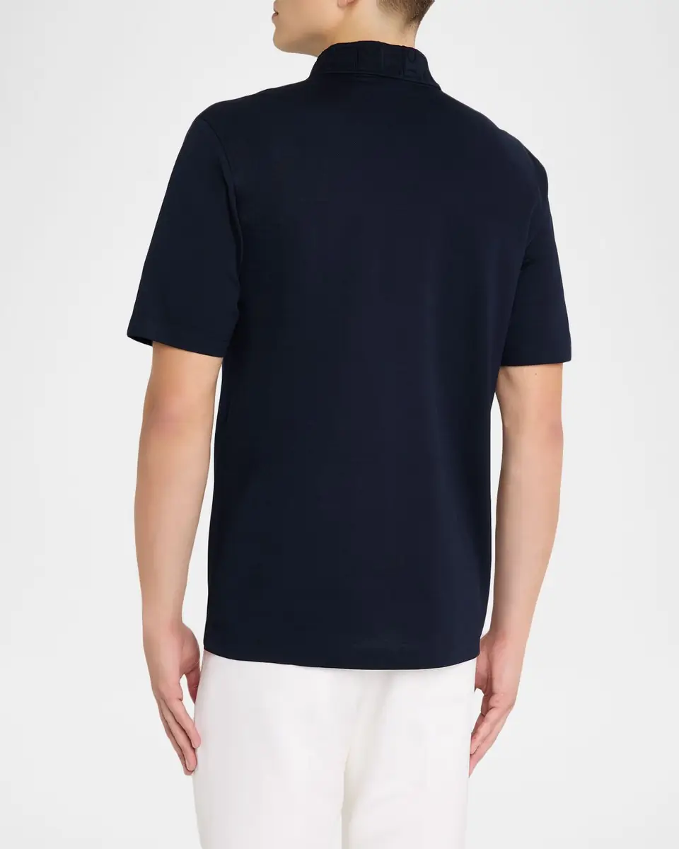 Ferragamo Men's Gancini Jacquard-Trim Cotton Pique Polo Shirt | Thumbnail 3
