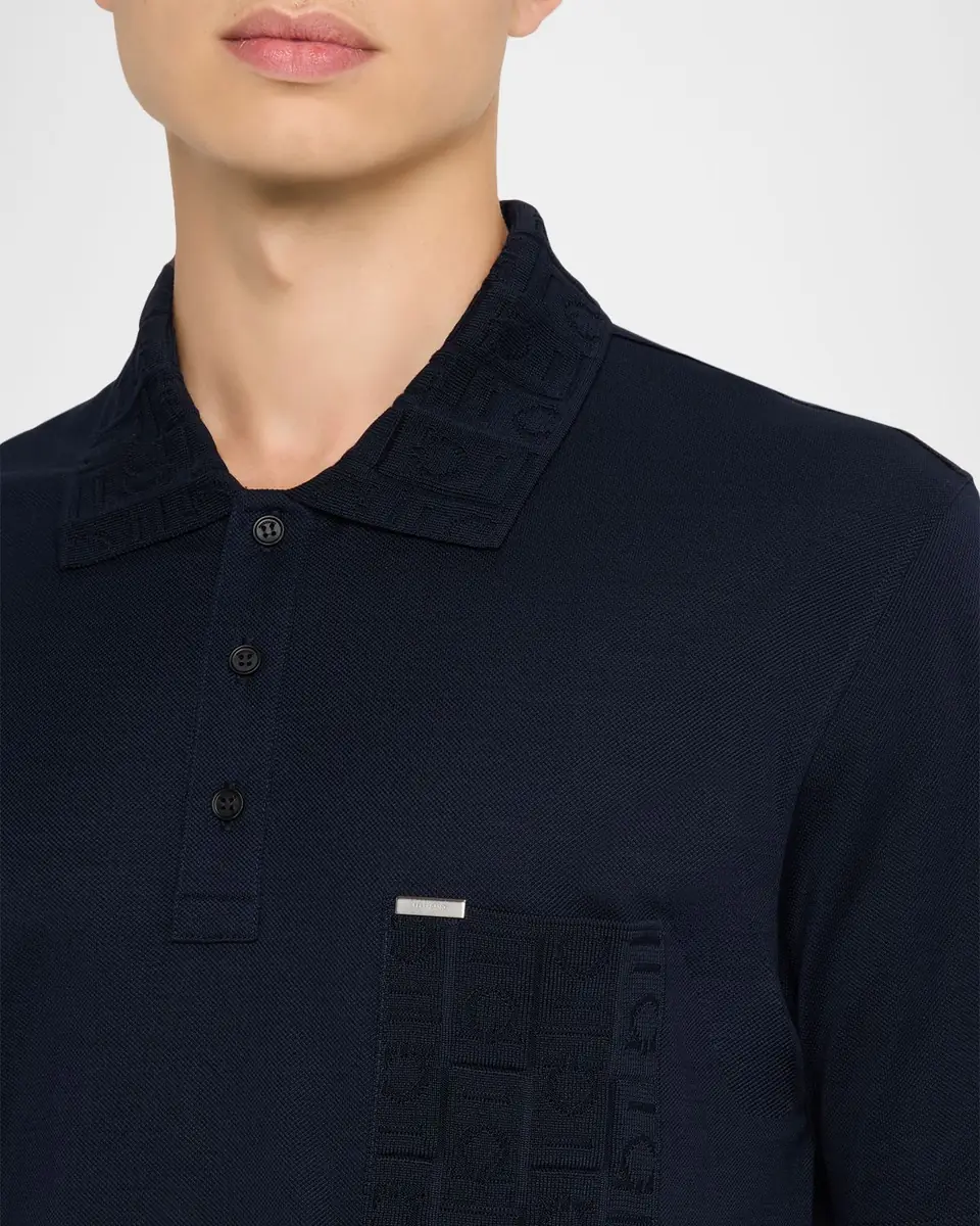 Ferragamo Men's Gancini Jacquard-Trim Cotton Pique Polo Shirt | Thumbnail 5
