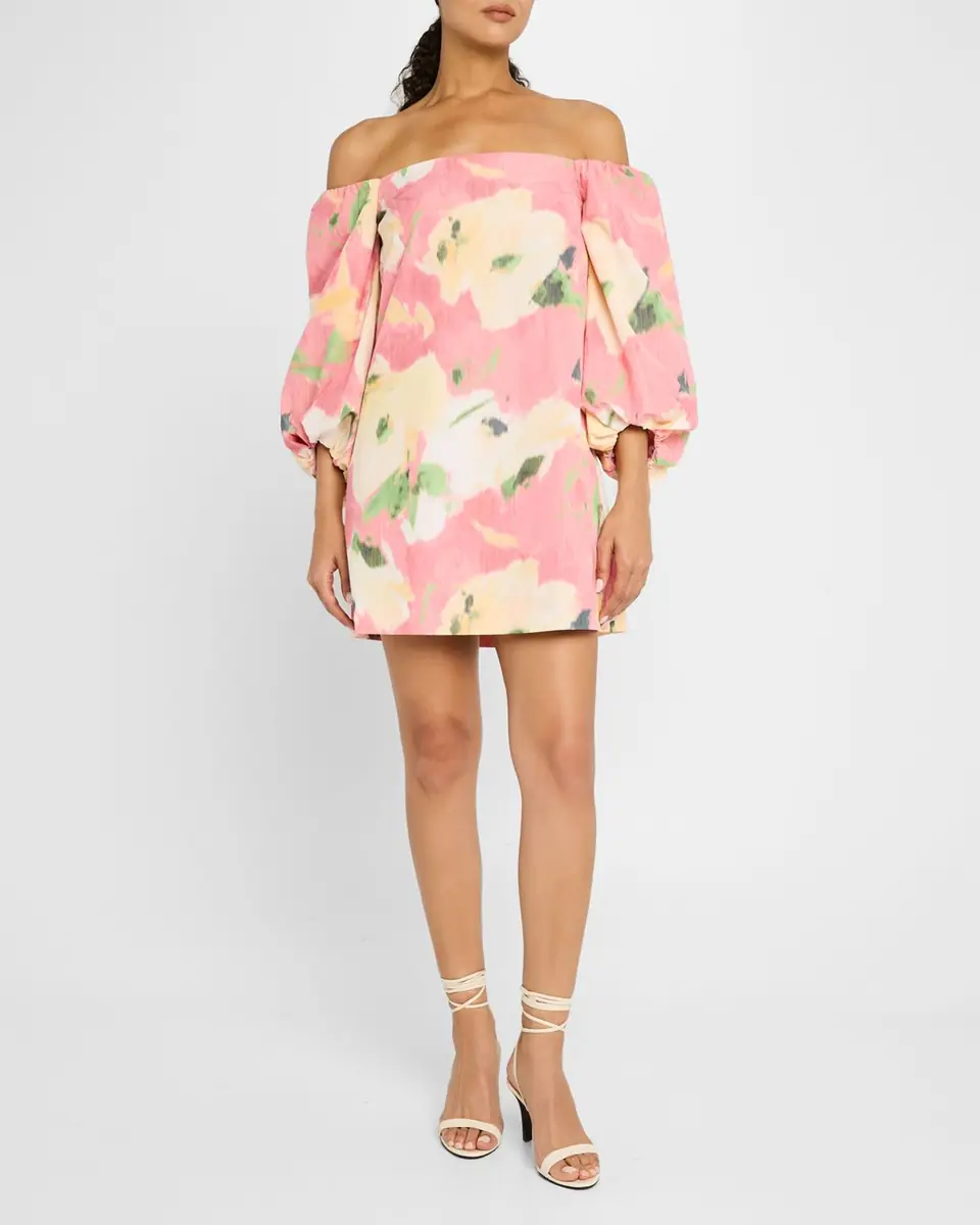 TANYA TAYLOR Ashley Printed Off-The-Shoulder Dress | Thumbnail 4 TANYA TAYLOR Ashley Printed Off-The-Shoulder Dress | Thumbnail 4
