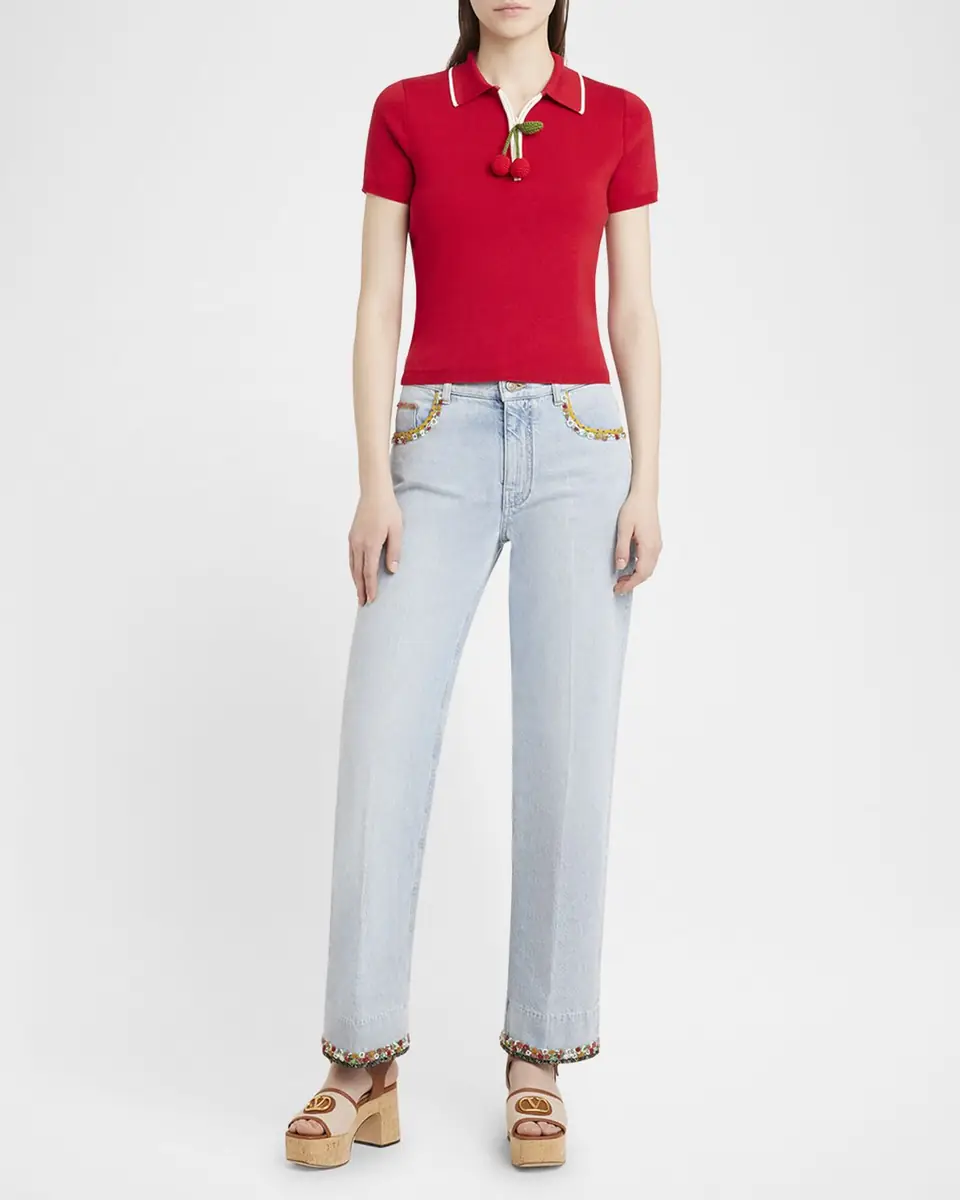Valentino Garavani Embroidered Lightwash Denim Straight-Leg Pants | Thumbnail 2