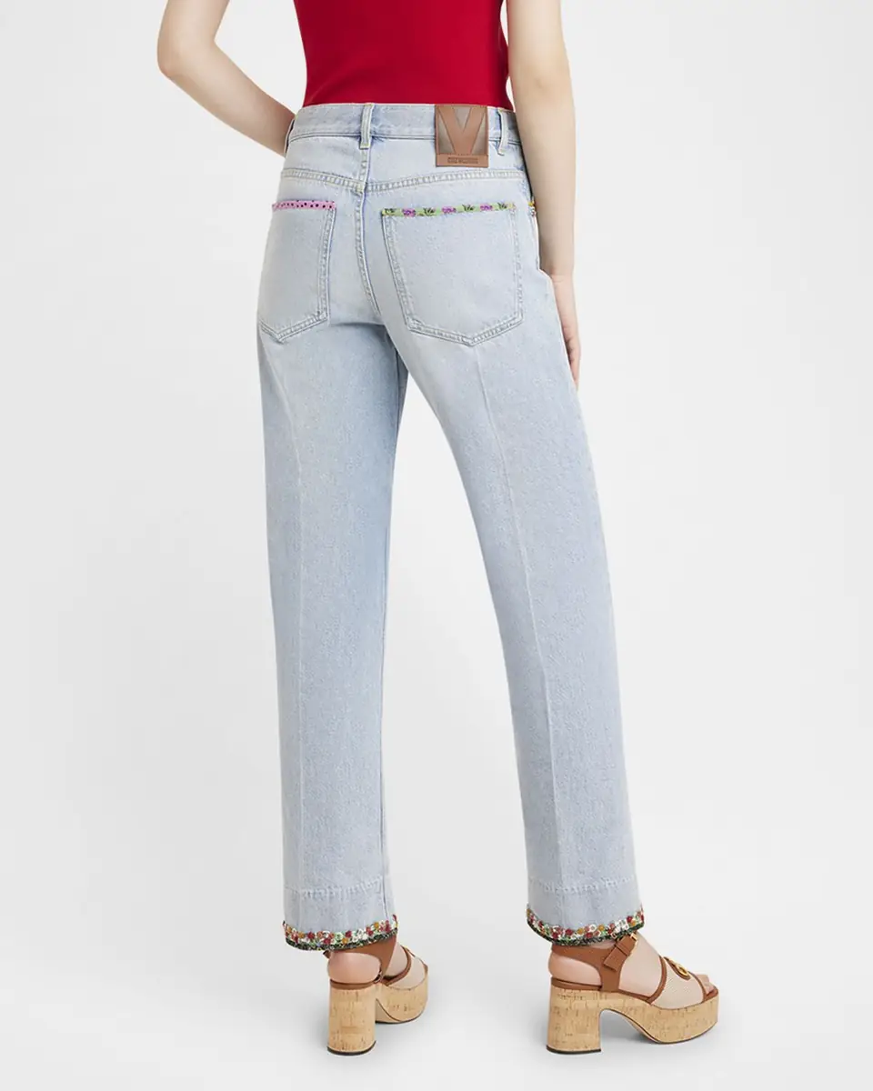 Valentino Garavani Embroidered Lightwash Denim Straight-Leg Pants | Thumbnail 3