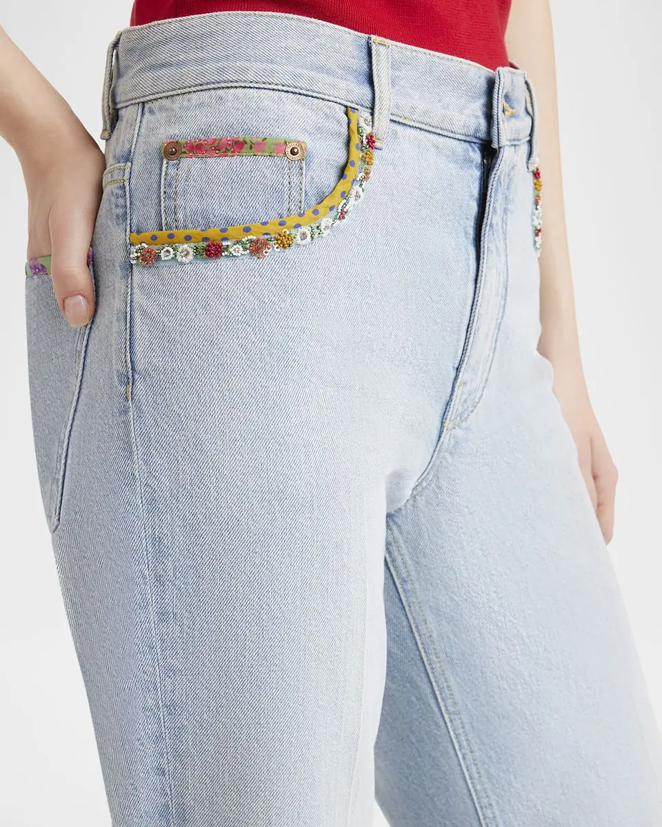 Valentino Garavani Embroidered Lightwash Denim Straight-Leg Pants | Thumbnail 5