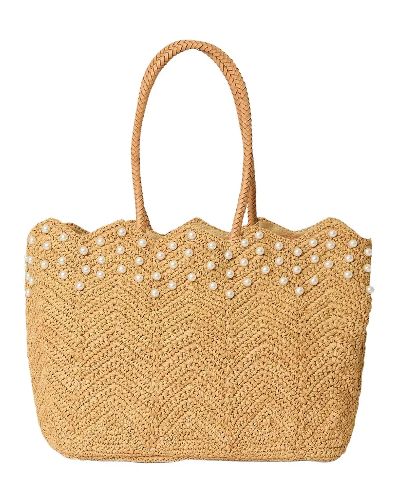 BTB Los Angeles Naples Pearly Straw Tote Bag | Image 1 BTB Los Angeles Naples Pearly Straw Tote Bag | Image 1