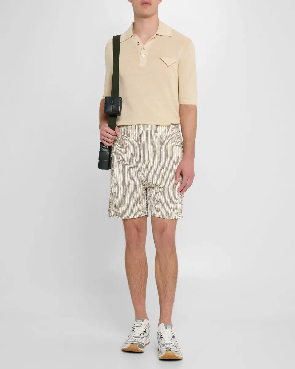 Bottega Veneta Men's Tricolor Striped Cotton Shorts | Thumbnail 2 Bottega Veneta Men's Tricolor Striped Cotton Shorts | Thumbnail 2