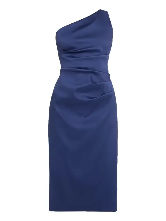 One-Shoulder Stretch Mikado Midi Dress