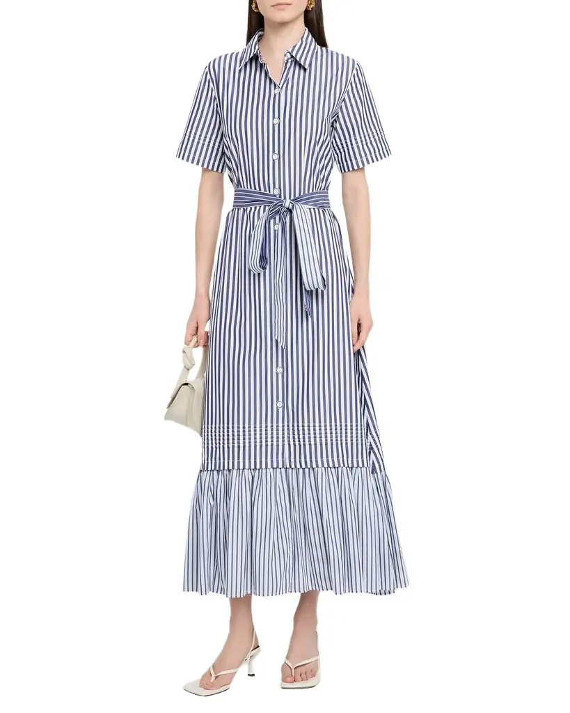 Evi Grintela Melanie Flounce Striped Cotton Midi Shirtdress | Image 1 Evi Grintela Melanie Flounce Striped Cotton Midi Shirtdress | Image 1