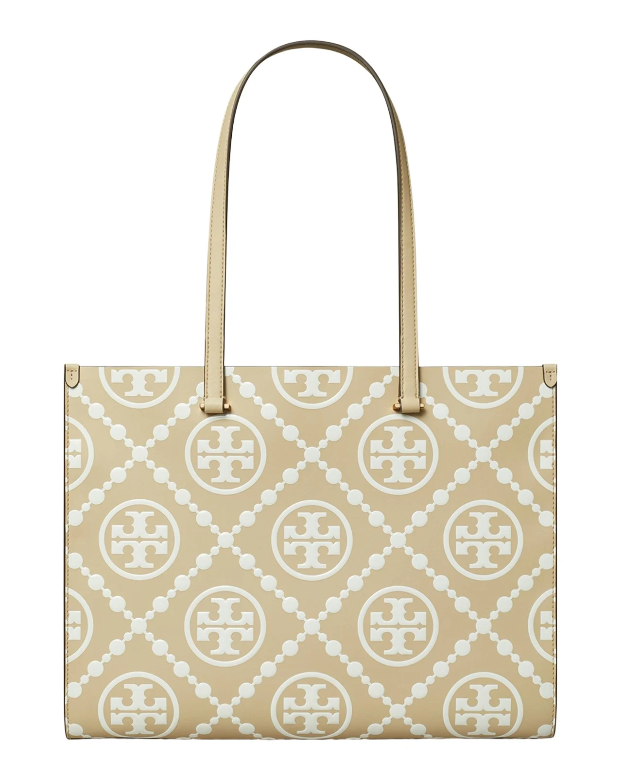 T Monogram Embossed Leather Tote Bag