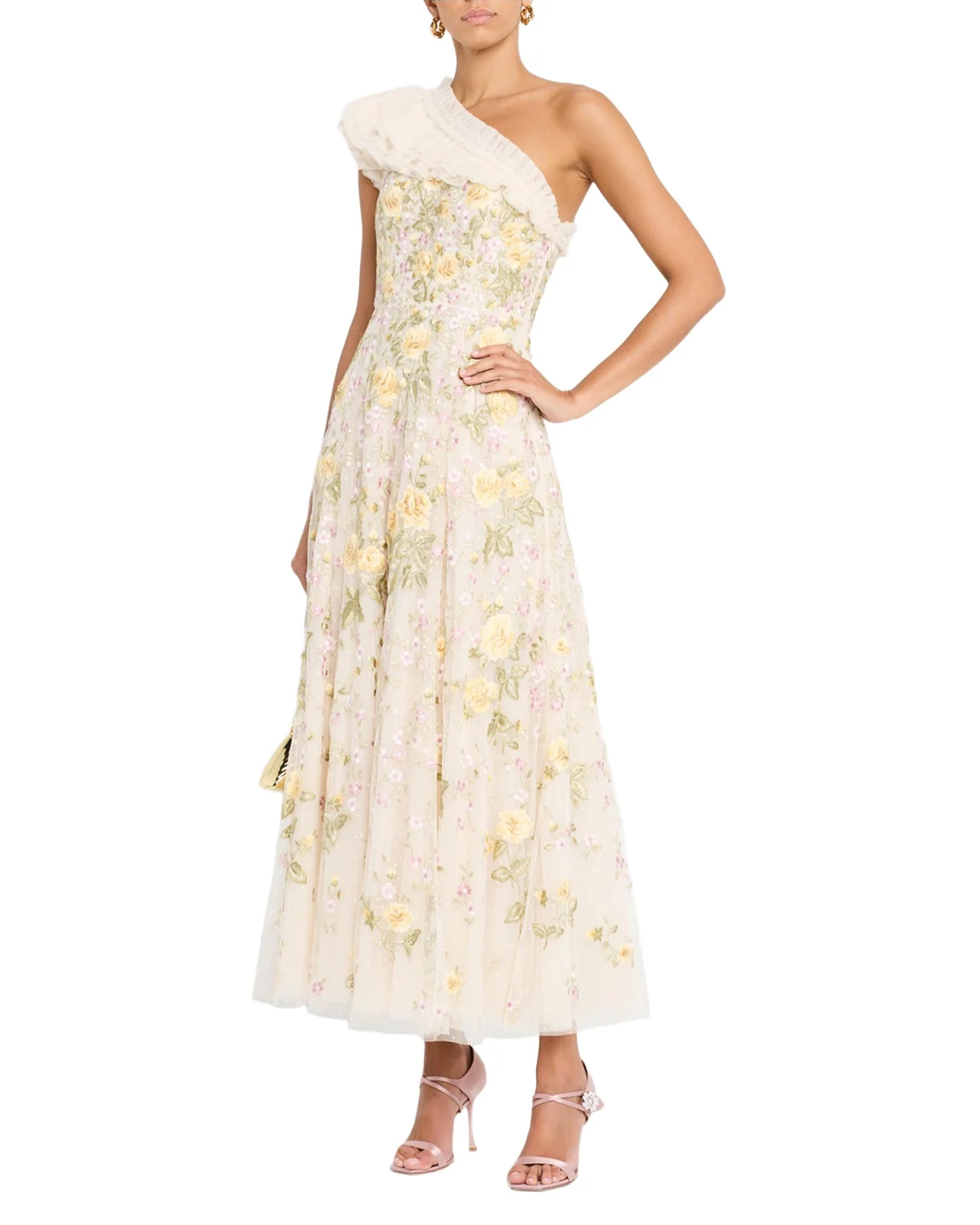 Florine One-Shoulder Embroidered Tulle Gown Florine One-Shoulder Embroidered Tulle Gown