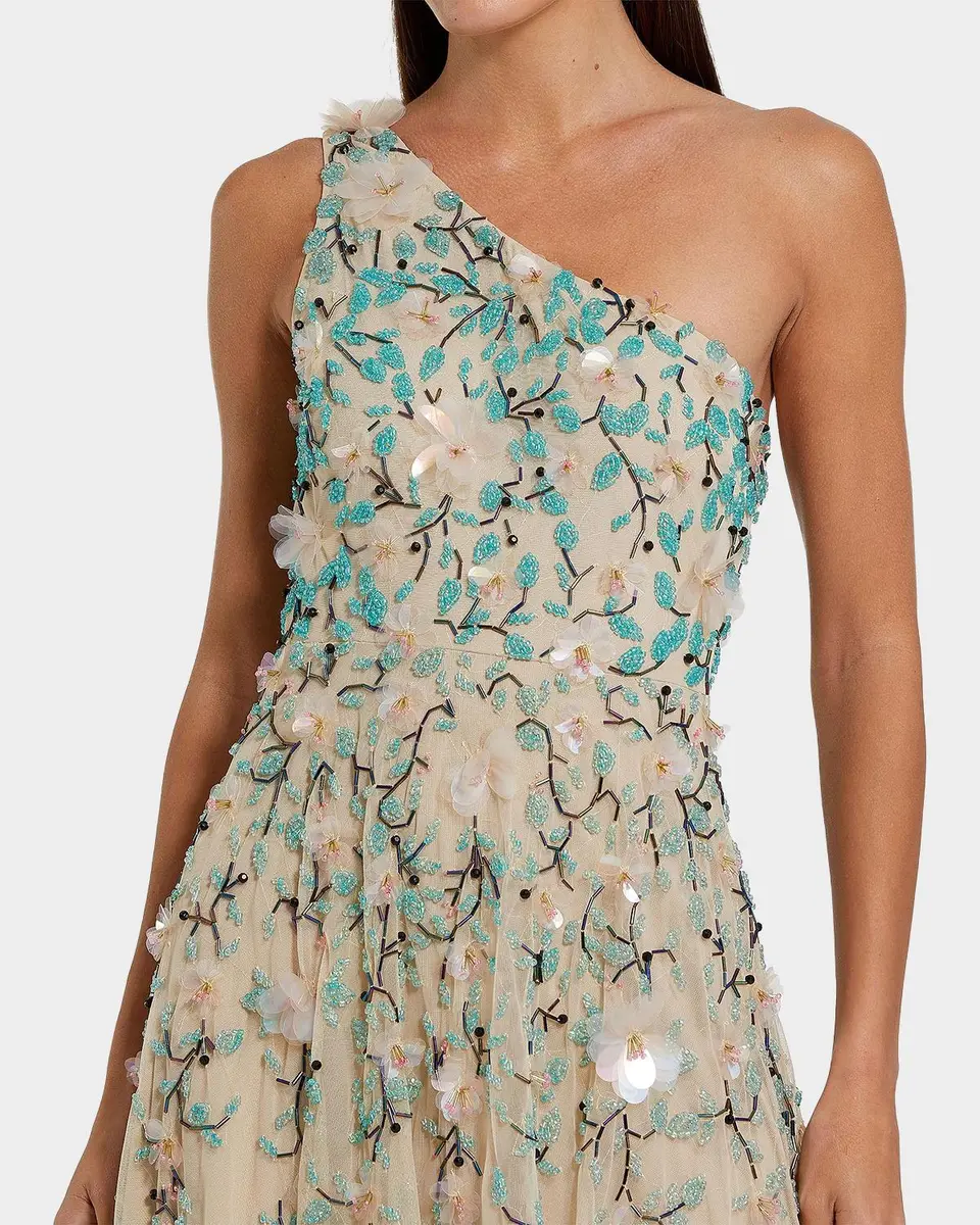 Mac Duggal Embellished Floral Mesh One-Shoulder Midi-Dress | Thumbnail 5 Mac Duggal Embellished Floral Mesh One-Shoulder Midi-Dress | Thumbnail 5