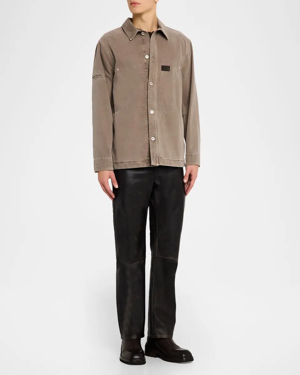Ferragamo Men's Cotton Drill Four-Pocket Button-Down Shirt | Thumbnail 2