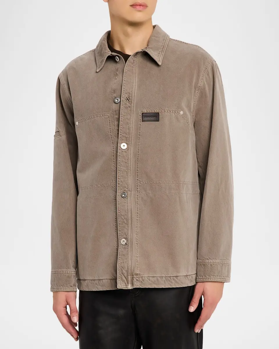 Ferragamo Men's Cotton Drill Four-Pocket Button-Down Shirt | Thumbnail 4