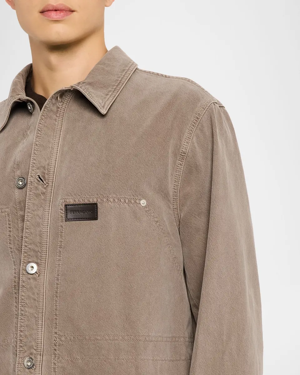 Ferragamo Men's Cotton Drill Four-Pocket Button-Down Shirt | Thumbnail 5