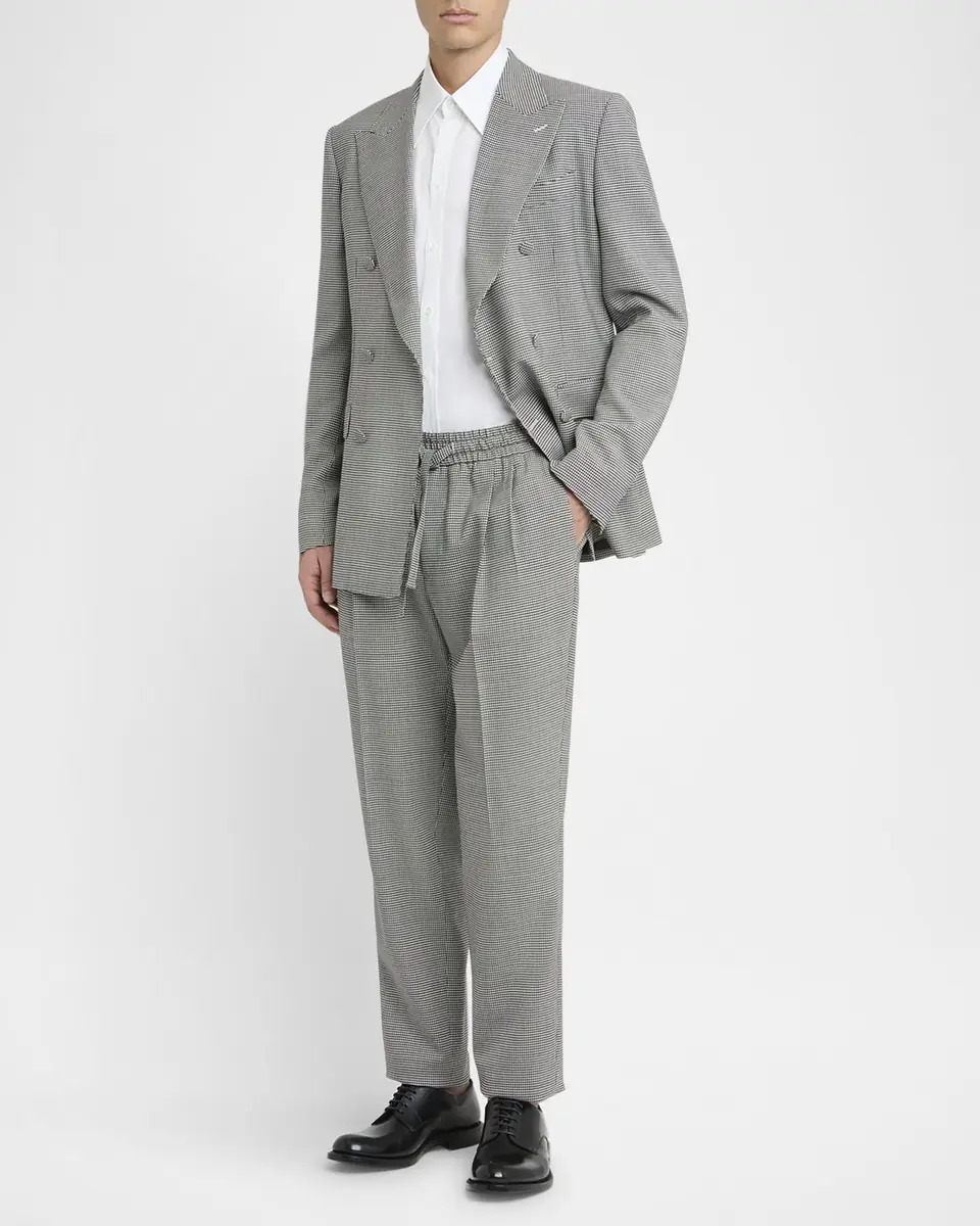 Dolce & Gabbana Men's Micro-Houndstooth Pleated Drawstring Pants | Thumbnail 2