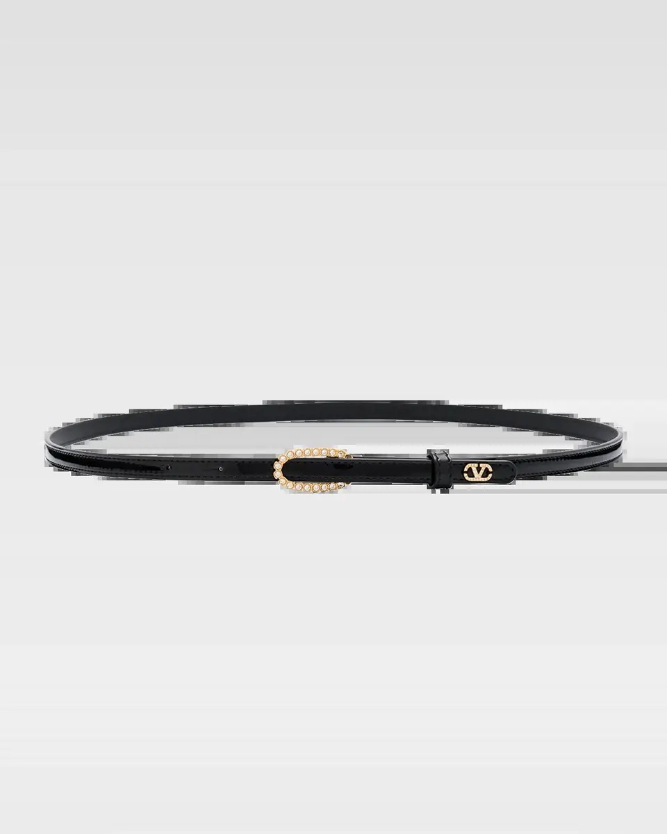 Valentino Garavani VLogo Signature Vernice Rhinestone Thin Leather Belt, 10mm | Thumbnail 3 Valentino Garavani VLogo Signature Vernice Rhinestone Thin Leather Belt, 10mm | Thumbnail 3