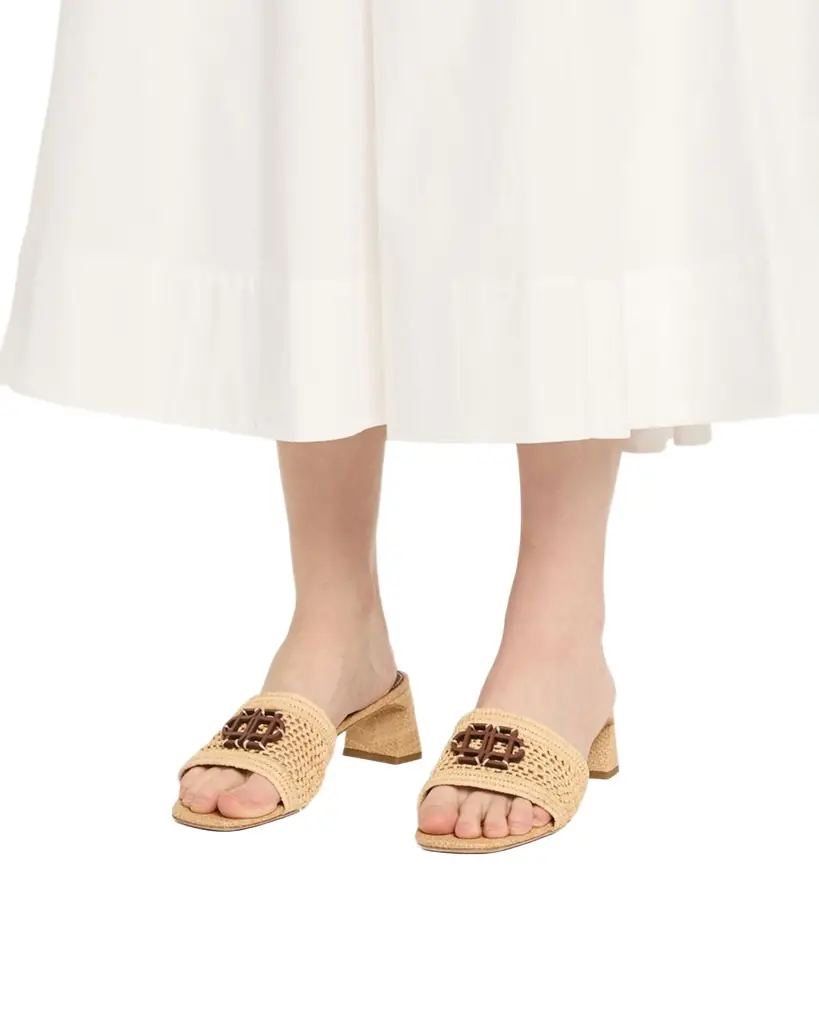 SIMKHAI Sydney Raffia Monogram Slide Sandals | Image 1 SIMKHAI Sydney Raffia Monogram Slide Sandals | Image 1