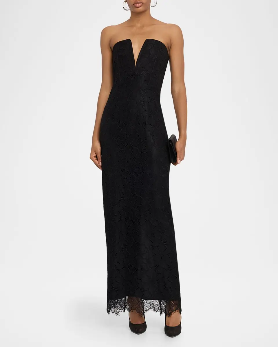 BCBGMAXAZRIA Strapless Floral Lace Column Gown | Thumbnail 2