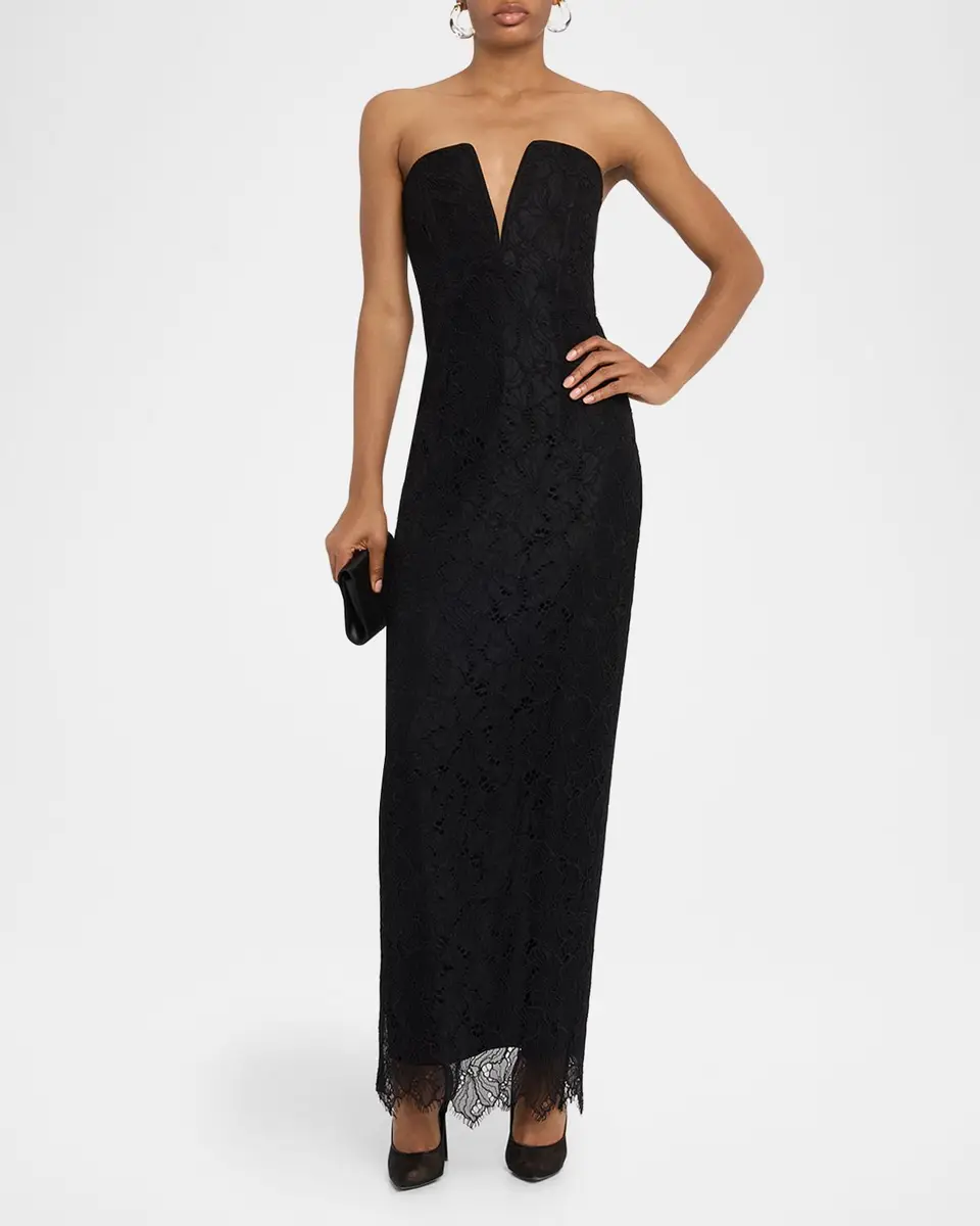 BCBGMAXAZRIA Strapless Floral Lace Column Gown | Thumbnail 4